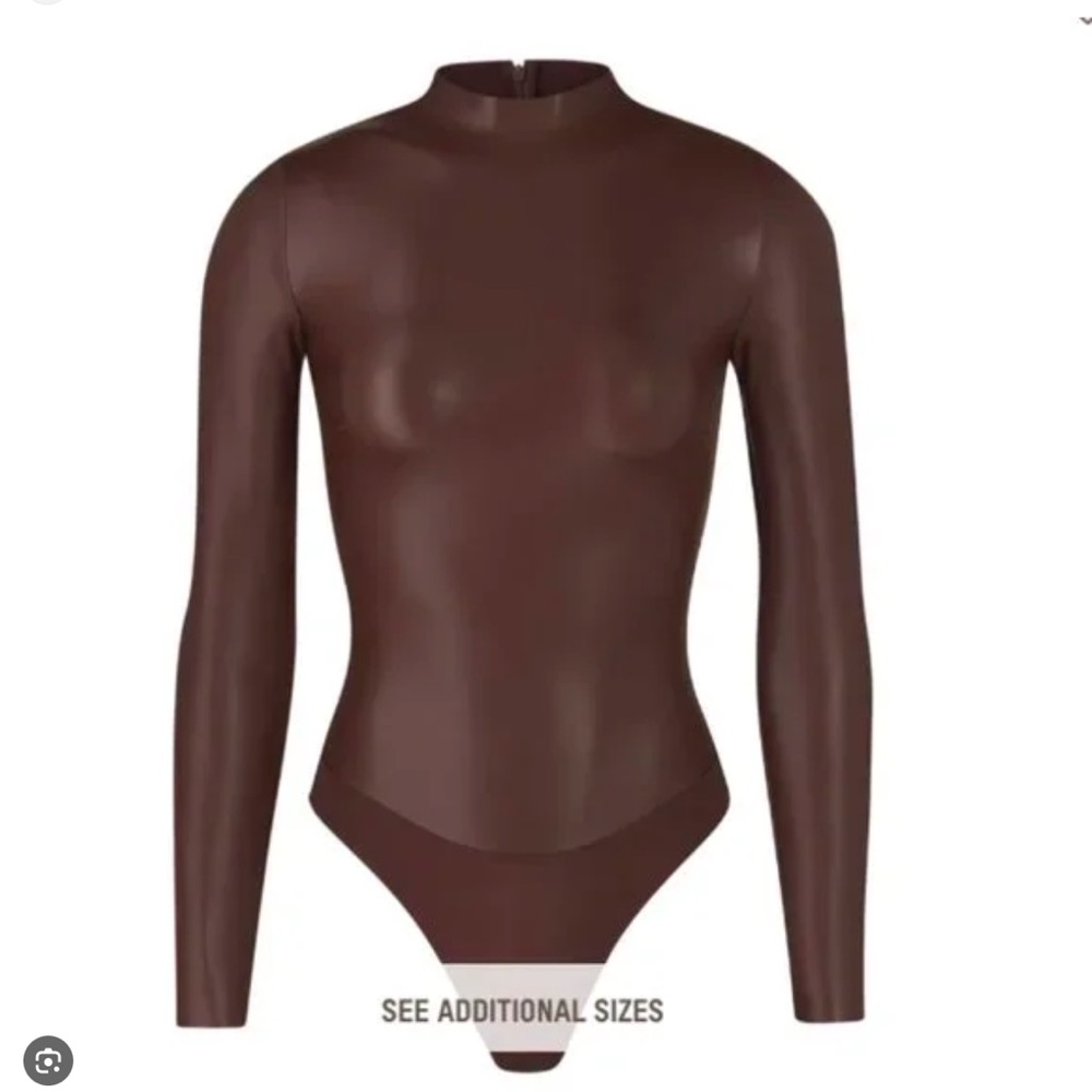 NWT Skims Faux Leather Mock Neck Bodysuit L